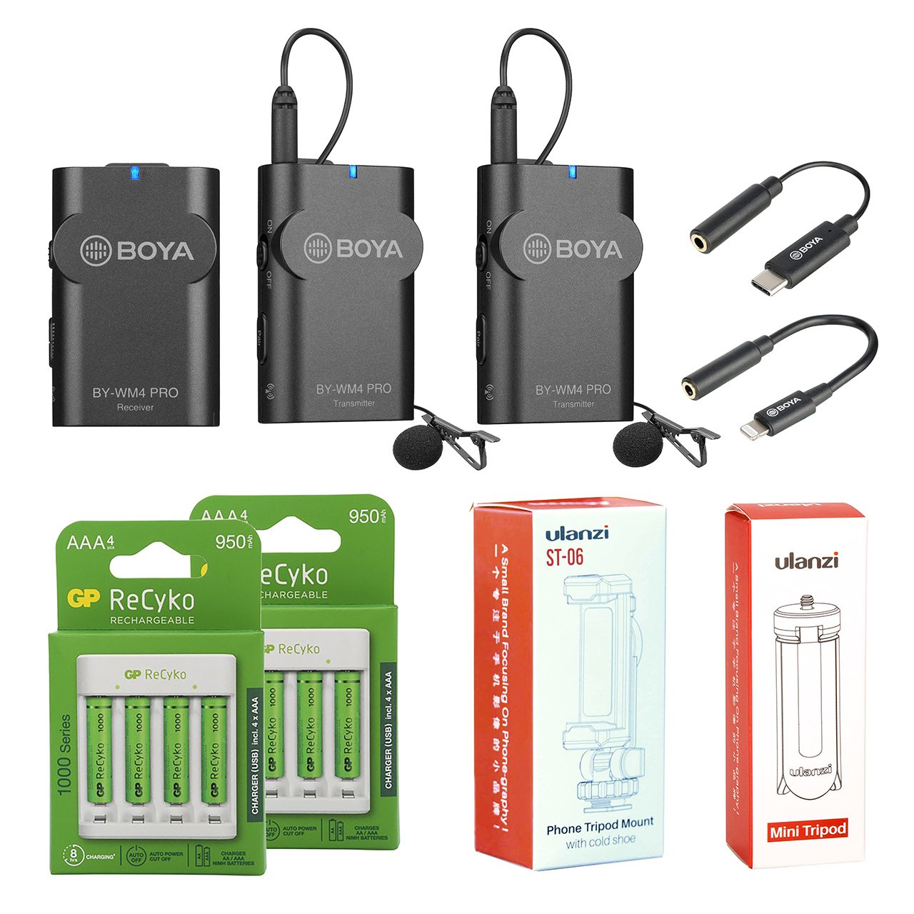 Boya BY-WM4 Pro + Aksesuarlı İkili Kablosuz Yaka Mikrofonu Seti