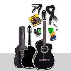 Midex MGX-100BK-BAG Üst Seviye Klasik Gitar 44 Sap Ayarlı Gül Klavye (Siyah)