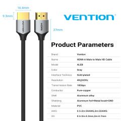 Vention Hdmi to Hdmi Kablo 1m, Ultra İnce, HDMI 2.0, 4K 60Hz (ALEHF)