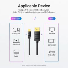 Vention Mini DisplayPort to DisplayPort Kablo 1.5m, 4K 60Hz, DisplayPort 1.2 (HAABG)