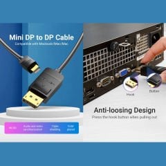 Vention Mini DisplayPort to DisplayPort Kablo 1.5m, 4K 60Hz, DisplayPort 1.2 (HAABG)