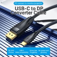 Vention Type-C to DisplayPort Kablo 1.5m, 8K 60Hz, DisplayPort 1.4 (CGYBG)