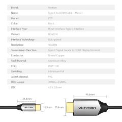 Vention Type-C to HDMI Kablo 2m, 4K 60Hz, HDMI 2.0 (CGSBH)