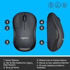 Logitech M220 Sessiz Mouse Charcoal