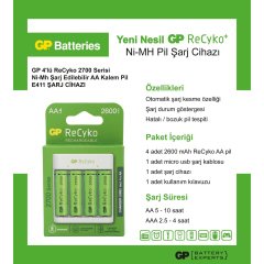 Gp Recyko E411 4'lü AA Kalem Pil ve Şarj Cihazı