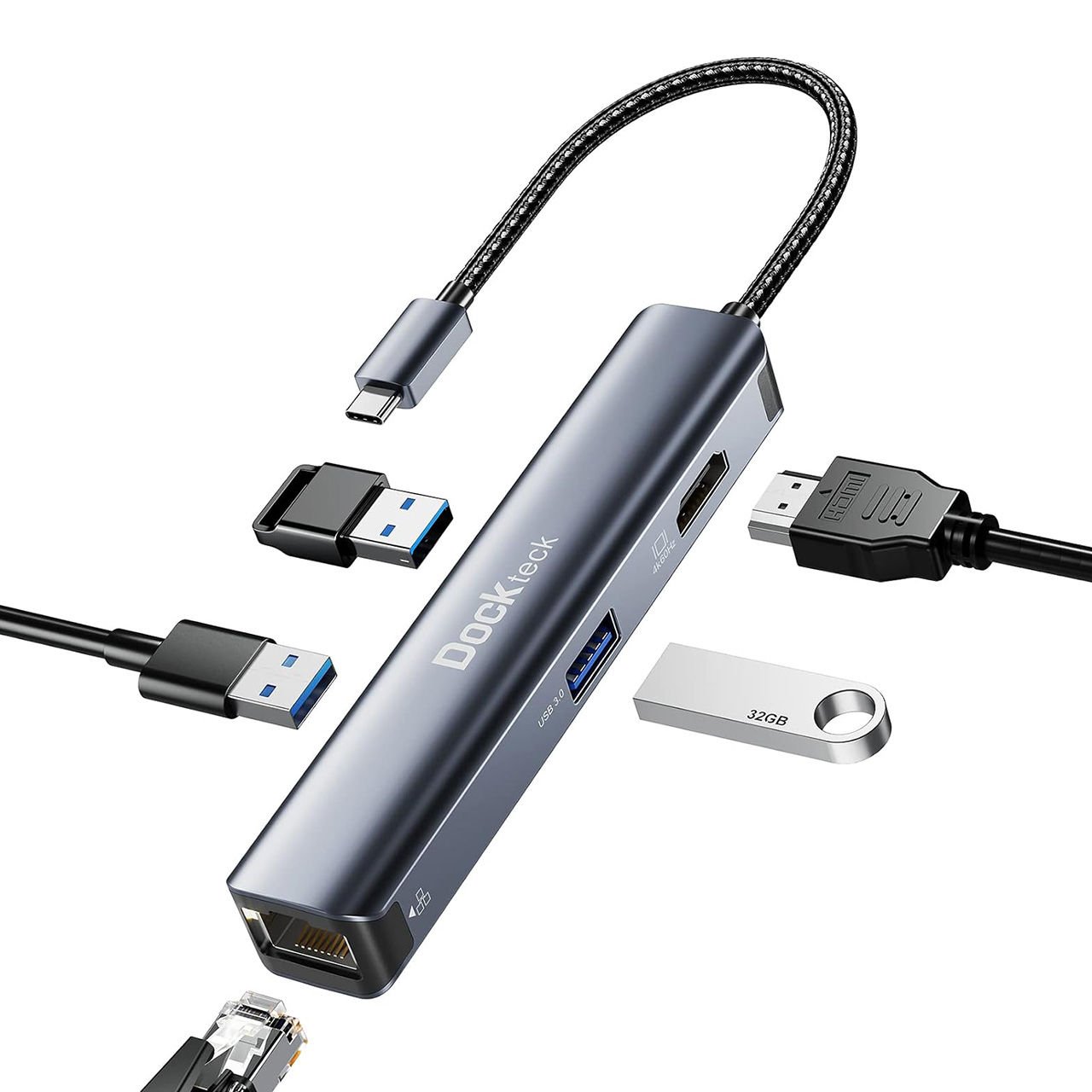 Dockteck DD0002 HDMI Ethernet 3xUSB 3.0 5 in 1 Multiport USB C Hub