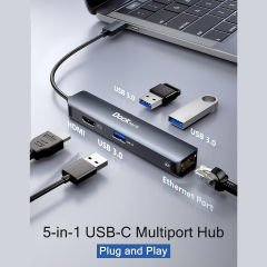 Dockteck DD0002 HDMI Ethernet 3xUSB 3.0 5 in 1 Multiport USB C Hub