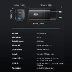 Asometech Gan RCE-6501 65W Hızlı Şarj Adaptörü