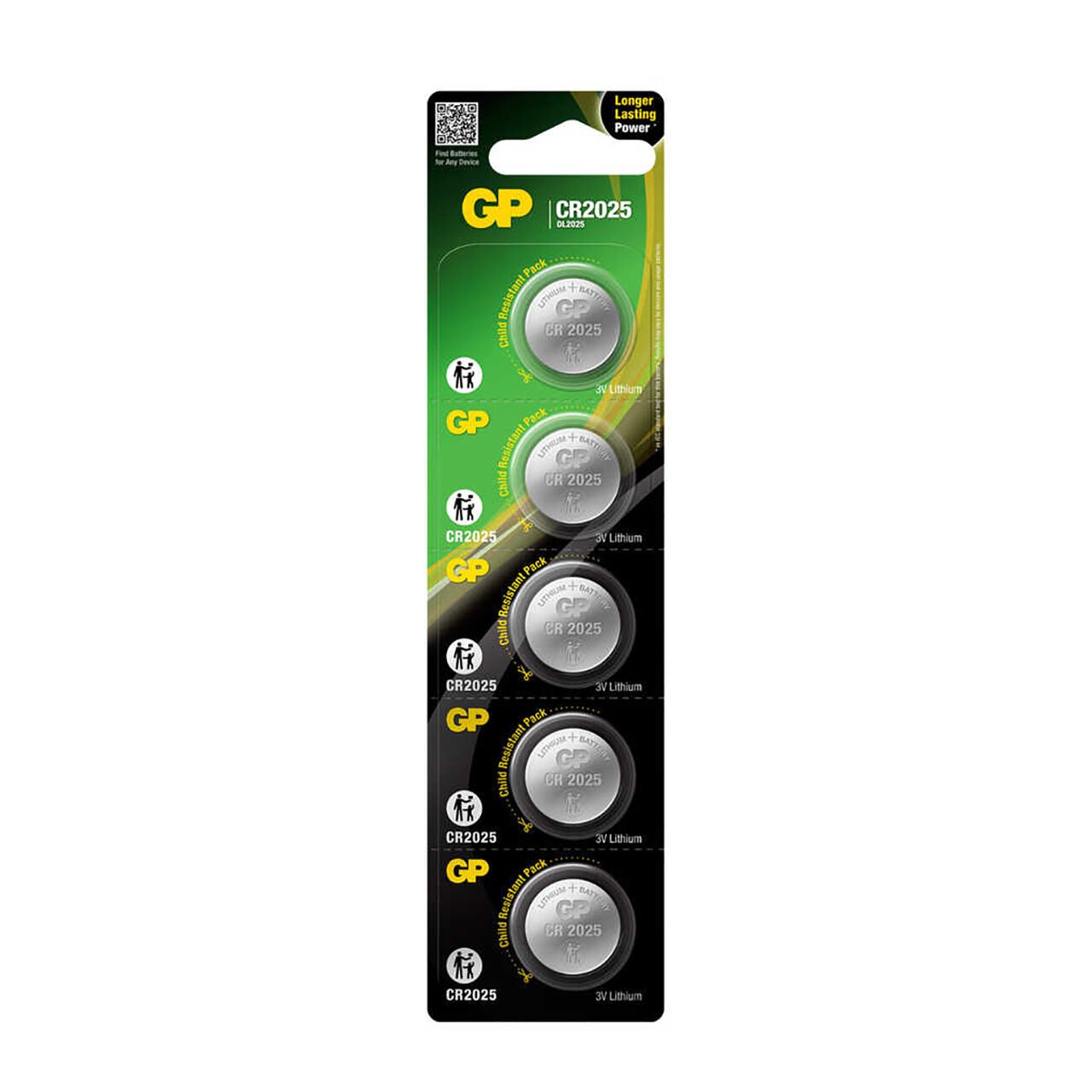 GP CR2025 2025 Boy Lityum Düğme Pil, 3 Volt, 5'li Kart