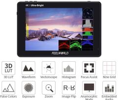 FEELWORLD LUT7 7 Inç 3D LUT Ultra Parlak 2200nit Dokunmatik Ekran Kamera  Alan Monitörü