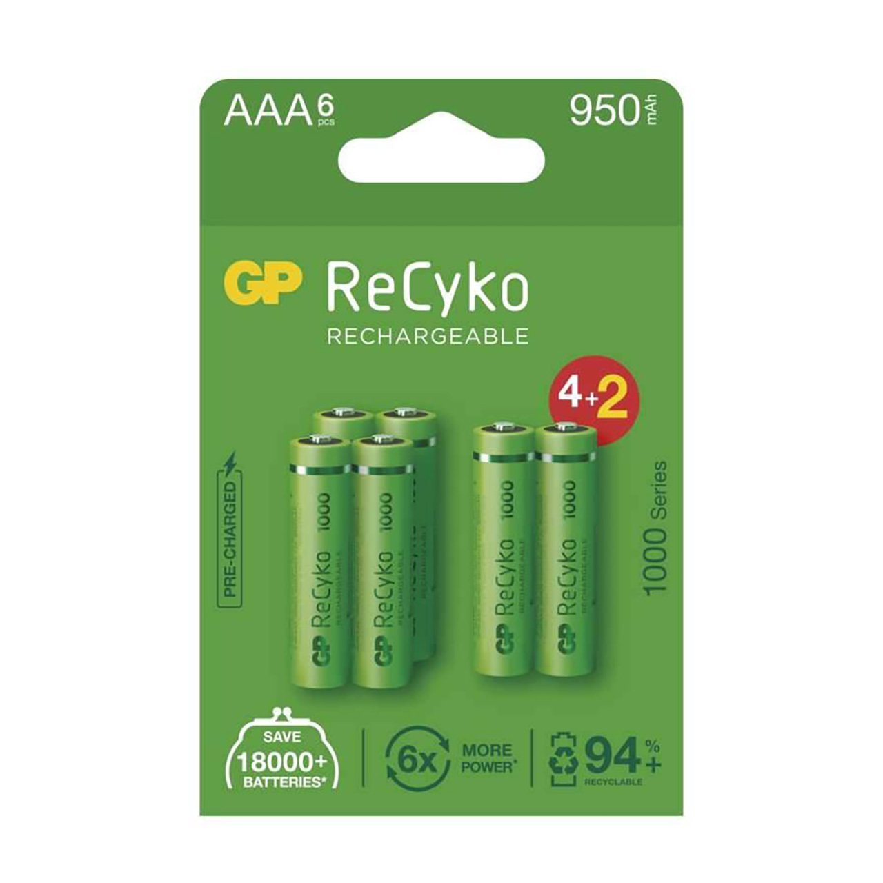 GP ReCyko Şarj Edilebilir AAA Kalem Pil 6'lı (GP100AAAHCE4 2-2EB6)