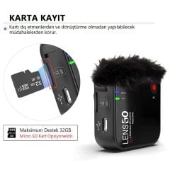Lensgo 348C 1V2 Kablosuz İkili Mikrofon Seti Siyah