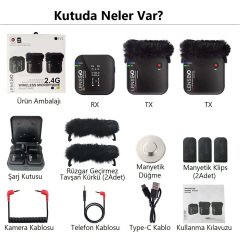 Lensgo 348C 1V2 Kablosuz İkili Mikrofon Seti Siyah