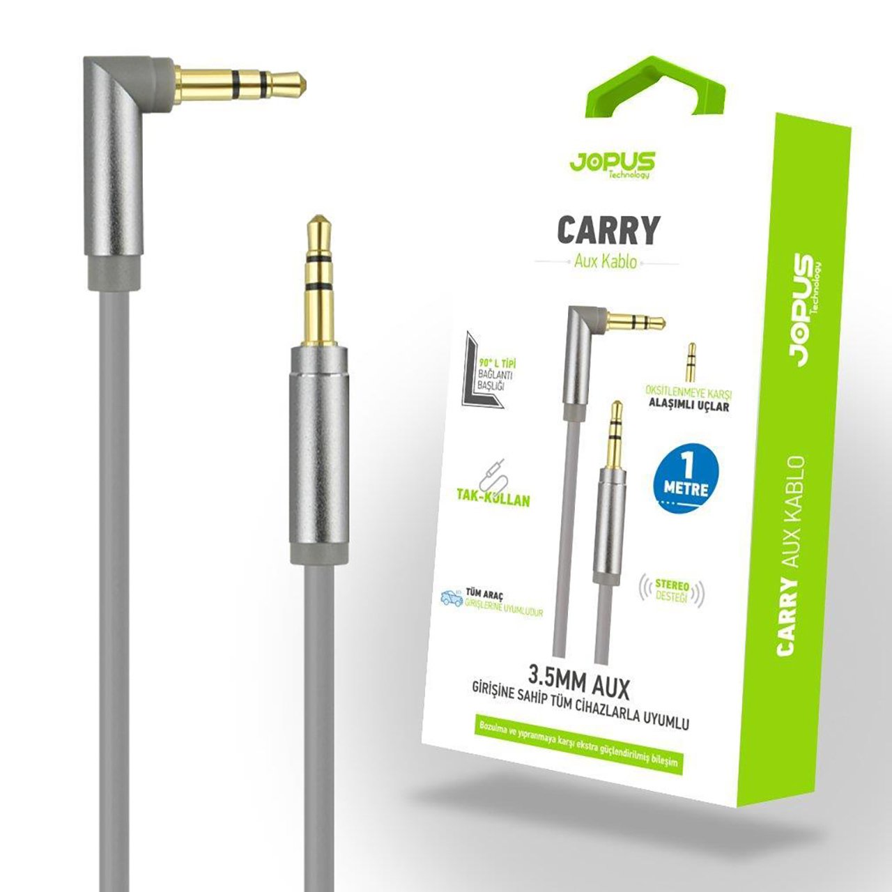 Jopus JA-06 3.5mm L Tipi Aux Kablo 1m Gri