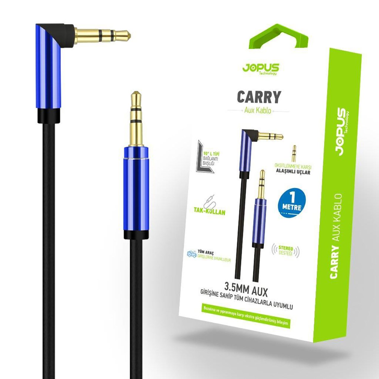 Jopus JA-06 3.5mm L Tipi Aux Kablo 1m Mavi