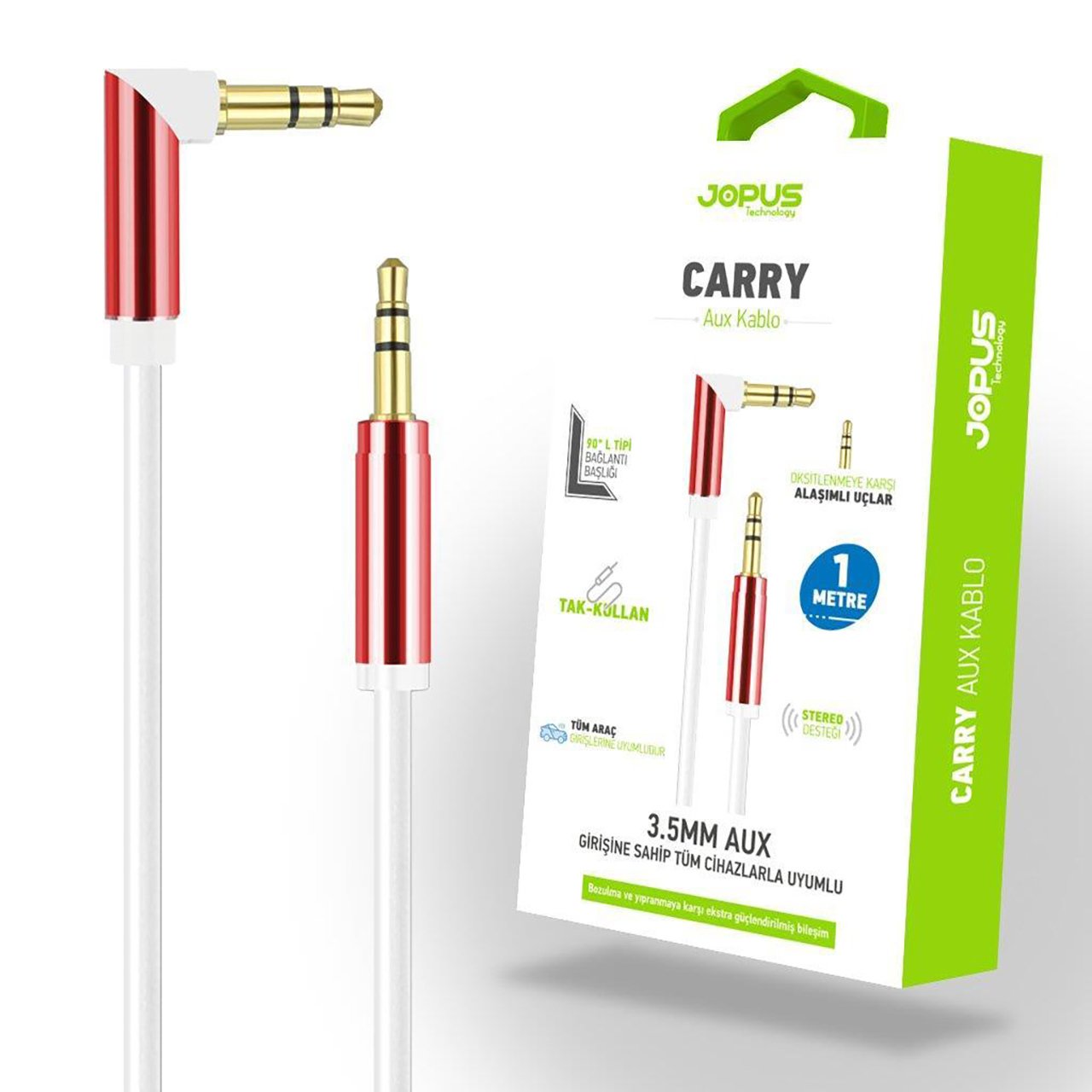 Jopus JA-06 3.5mm L Tipi Aux Kablo 1m Kırmızı