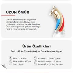 Deji DJ-C06 Type-c Usb Data ve Şarj Kablosu Siyah