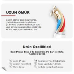Deji DJ-C13 Lightning - Type-c PD Hızlı Usb Data ve Şarj Kablosu Beyaz
