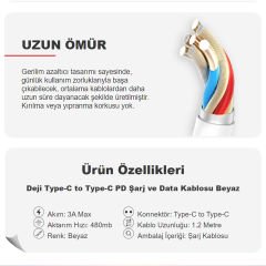 Deji DJ-C14 Type-c - Type-c PD Hızlı Usb Data ve Şarj Kablosu Beyaz
