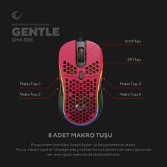 Rampage SMX-R85 Gentle 6400dpi Kırmızı RGB Ledli Süper Hafif Makrolu Gaming Oyuncu Mouse
