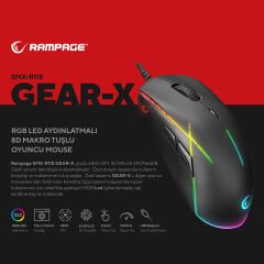 Rampage SMX-R115 Gear-x 6400dpi Hareketli RGB Işıklı 9 Adet Makro Tuşlu Gaming Oyuncu Mouse
