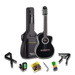 Midex MGX-100BK-BAG Üst Seviye Klasik Gitar 44 Sap Ayarlı Gül Klavye (Siyah)