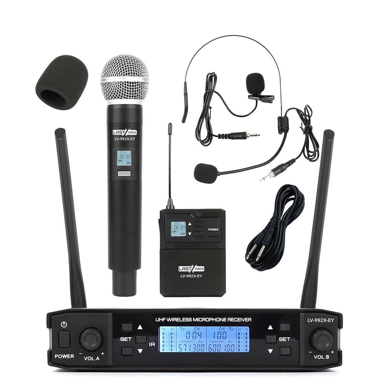 Lastvoice LV-992EY UHF İkili El Yaka ve Kafa Tipi Telsiz Kablosuz Mikrofon