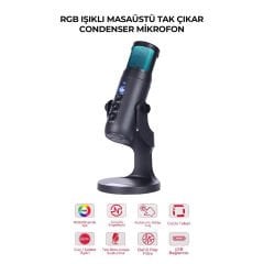 Midex Hype USB RGB Oyuncu ve Yayıncı Mikrofonu (Kayıt Gaming Tiktok Twitch Canlı yayın Discord Youtube)