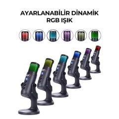 Midex Hype USB RGB Oyuncu ve Yayıncı Mikrofonu (Kayıt Gaming Tiktok Twitch Canlı yayın Discord Youtube)