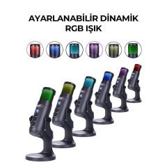 Midex Hype USB RGB Oyuncu ve Yayıncı Mikrofonu (Kayıt Gaming Tiktok Twitch Canlı yayın Discord Youtube)