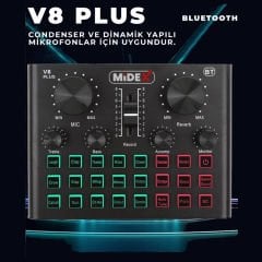 Midex VS8 PLUS Canlı Yayın Ses Kartı Efektli Radyo Mikseri (Telefon ve PC Podcast Radyo Yayıncılar)