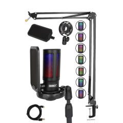 Midex V6 RGB Set USB Oyuncu ve Yayıncı Mikrofonu Condenser Stüdyo (Kayıt Gaming Tiktok Twitch Canlı yayın Discord Youtube)