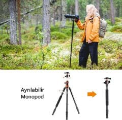 K&F Concept SA254T3 Profesyonel Deve Boynu Tripod 191cm (T254A4+BH-28L)