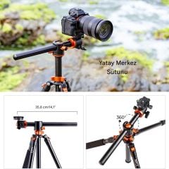 K&F Concept SA254T3 Profesyonel Deve Boynu Tripod 191cm (T254A4+BH-28L)