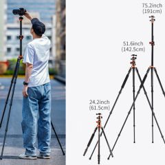 K&F Concept SA254T3 Profesyonel Deve Boynu Tripod 191cm (T254A4+BH-28L)