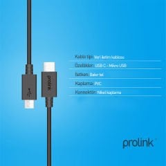 Prolink PB480-0100 Type-c USB to Micro USB Kablo 1m
