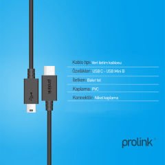 Prolink PB481-0100 Type-c USB to Mini USB Kablo 1m