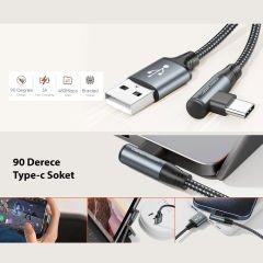 CableCreation CC1278 Type-C to USB-A Kablo 2m, USB 2.0, 60W 3A Hızlı Şarj, 480mbps Data