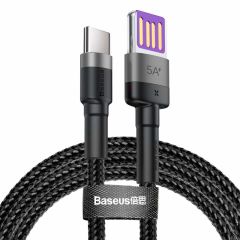 Baseus Cafule Type-C to USB-A Şarj Kablosu 1m Gri-Siyah, USB 2.0, 40W 5A Şarj, 480mbps Data