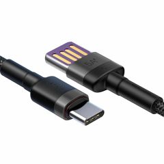 Baseus Cafule Type-C to USB-A Şarj Kablosu 1m Gri-Siyah, USB 2.0, 40W 5A Şarj, 480mbps Data
