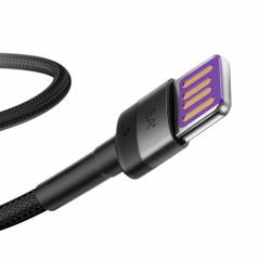 Baseus Cafule Type-C to USB-A Şarj Kablosu 1m Gri-Siyah, USB 2.0, 40W 5A Şarj, 480mbps Data