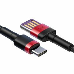 Baseus Cafule Type-C to USB-A Şarj Kablosu 1m Kırmızı-Siyah, USB 2.0, 40W 5A Şarj, 480mbps Data