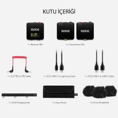 Rode Wireless GO (Gen 3) 2 Kişilik Kablosuz Yaka Mikrofonu, 32-Bit Ses Kayıt Cihazı - Distribütör Garantili