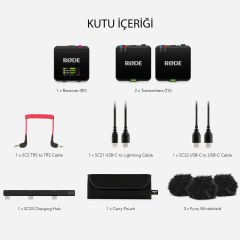 Rode Wireless GO (Gen 3) 2 Kişilik Kablosuz Yaka Mikrofonu, 32-Bit Ses Kayıt Cihazı - Distribütör Garantili