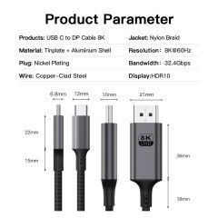 Markofist Type-C to Displayport Kablo 1.8m, 8K 60Hz (LEVELS-CD8-1.8M)