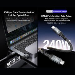 Markofist Type-C to Type-C Kablo 80cm, USB 4, 4K 144Hz Görünütü, 80Gbps Data, 240W Hızlı Şarj, Thunderbolt 3 4 (LEVELS-AVDC20-0.8M)