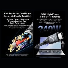 Markofist Type-C to Type-C Kablo 80cm, USB 4, 4K 144Hz Görünütü, 80Gbps Data, 240W Hızlı Şarj, Thunderbolt 3 4 (LEVELS-AVDC20-0.8M)
