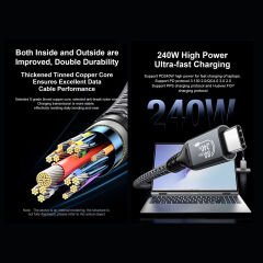 Markofist Type-C to Type-C Kablo 80cm, USB 4, 4K 144Hz Görünütü, 80Gbps Data, 240W Hızlı Şarj, Thunderbolt 3 4 (LEVELS-AVDC20-0.8M)