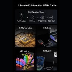 Markofist Type-C to Type-C Kablo 80cm, USB 4, 4K 144Hz Görünütü, 80Gbps Data, 240W Hızlı Şarj, Thunderbolt 3 4 (LEVELS-AVDC20-0.8M)