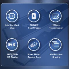 Markofist Thunderbolt 5 Kablo 1m, 16K 30Hz Görünütü, 120Gbps Data, 240W Hızlı Şarj (LEVELS-TB5-1M)